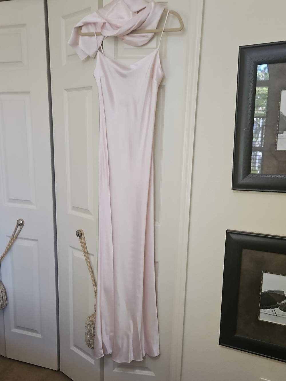 Satin Maxi Slip Dress in Cream with Matching Scarf